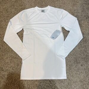 ALO Shirt Mens Small White Long Sleeve Stretch Athletic Crewneck Base Layer